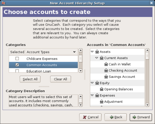 The New Account Hierarchy Setup Druid - Choose
            accounts