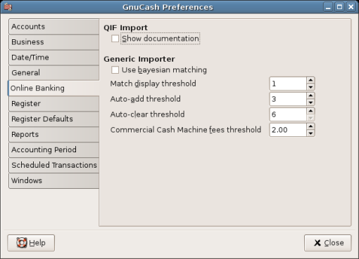 GnuCash Preferences - Online banking