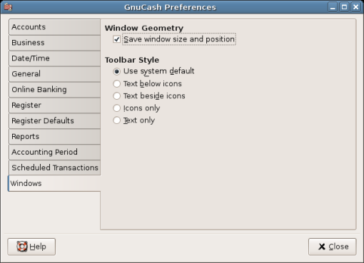 GnuCash Preferences - Windows