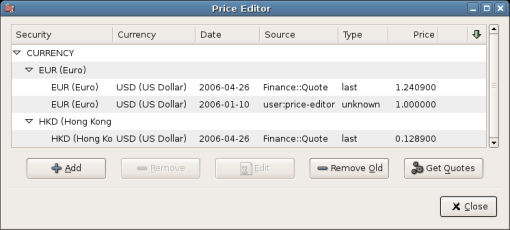 Price Editor window